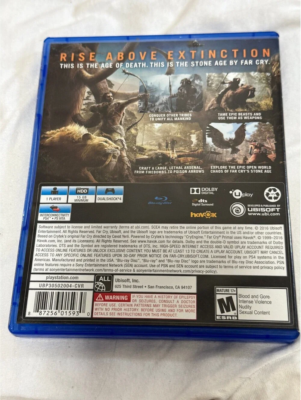 Ubisoft Far Cry Primal Sony PlayStation 4 PS4 Game Disc Case